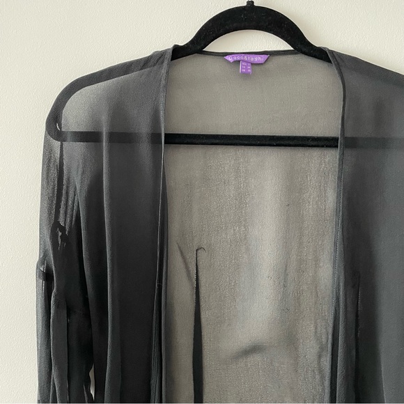 Coco & Tashi black mesh sheer tie up blouse shirt top size small full arm ripped - Picture 2 of 4